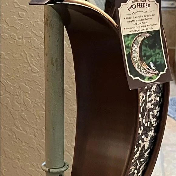 Metal Copper-Colored Hanging Crescent Moon Bird Feeder - Picture 3 of 9